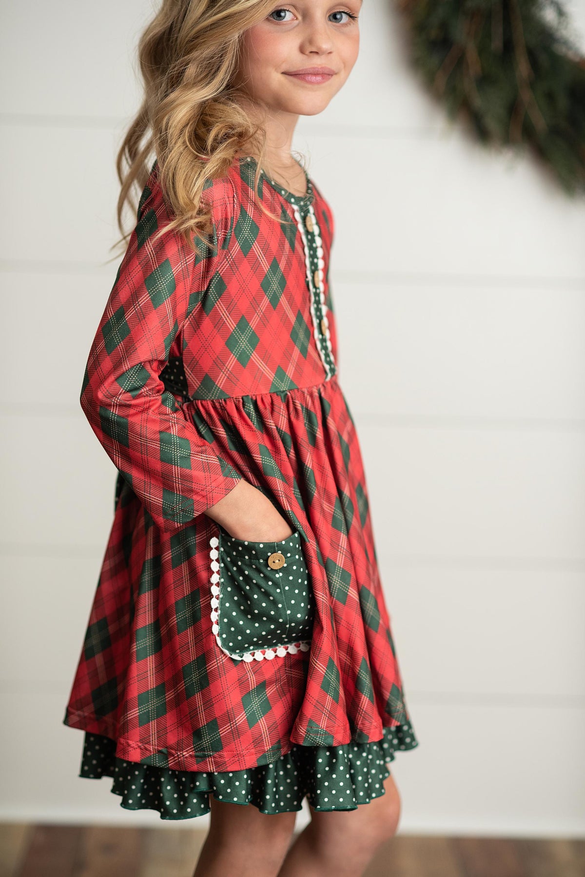 Girls Red Green Plaid Dress