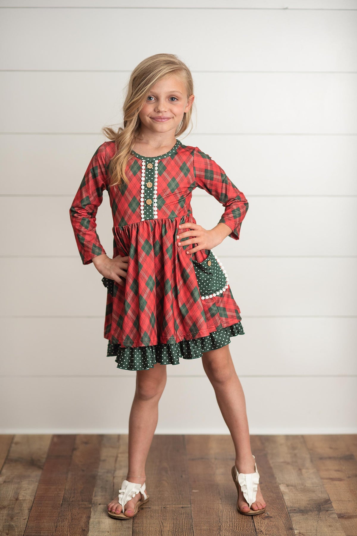 Girls Red Green Plaid Dress