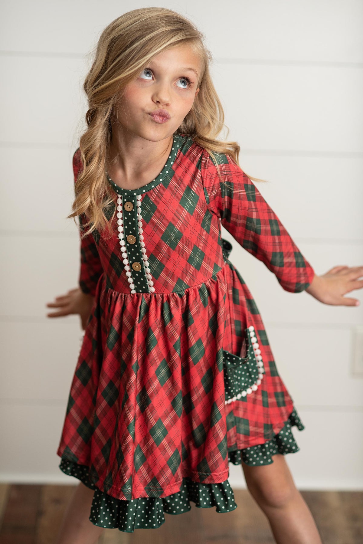 Girls Red Green Plaid Dress