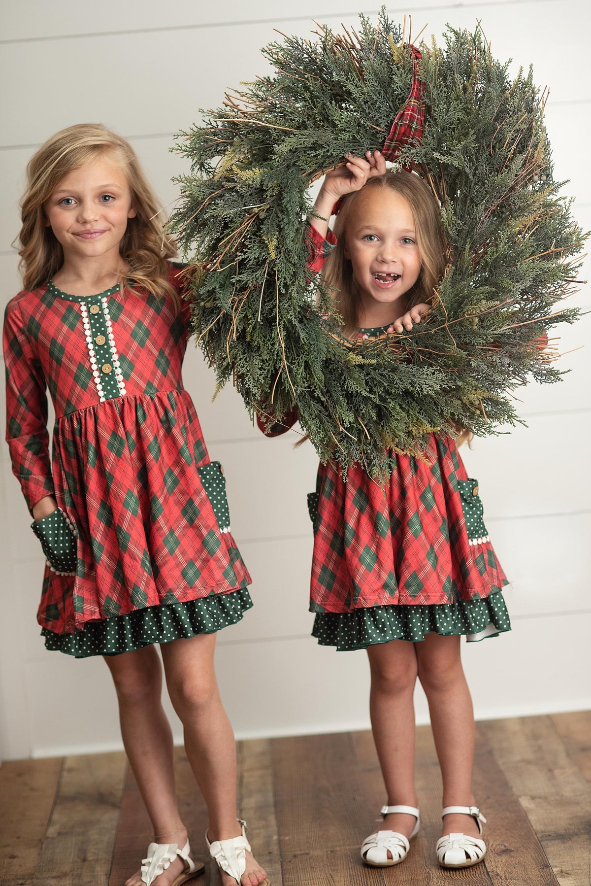 Girls Red Green Plaid Dress