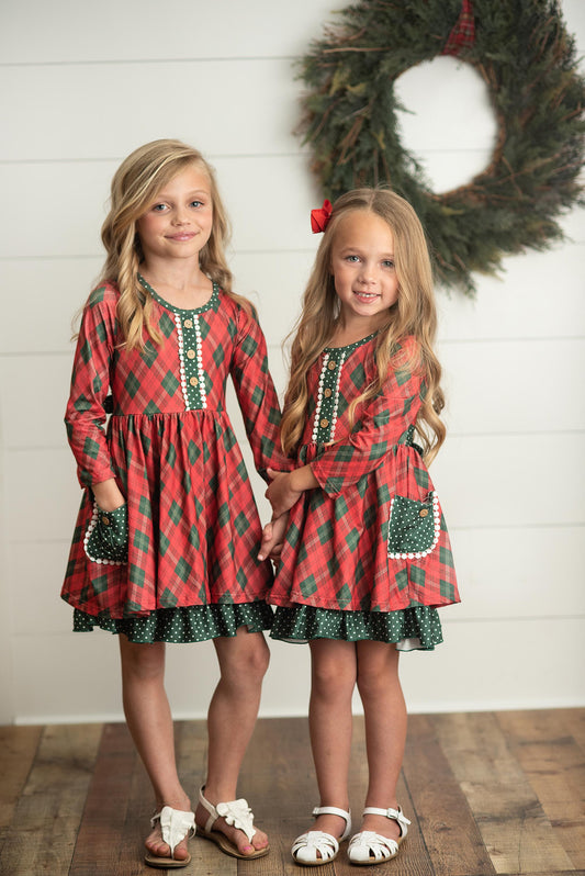Girls Red Green Plaid Dress