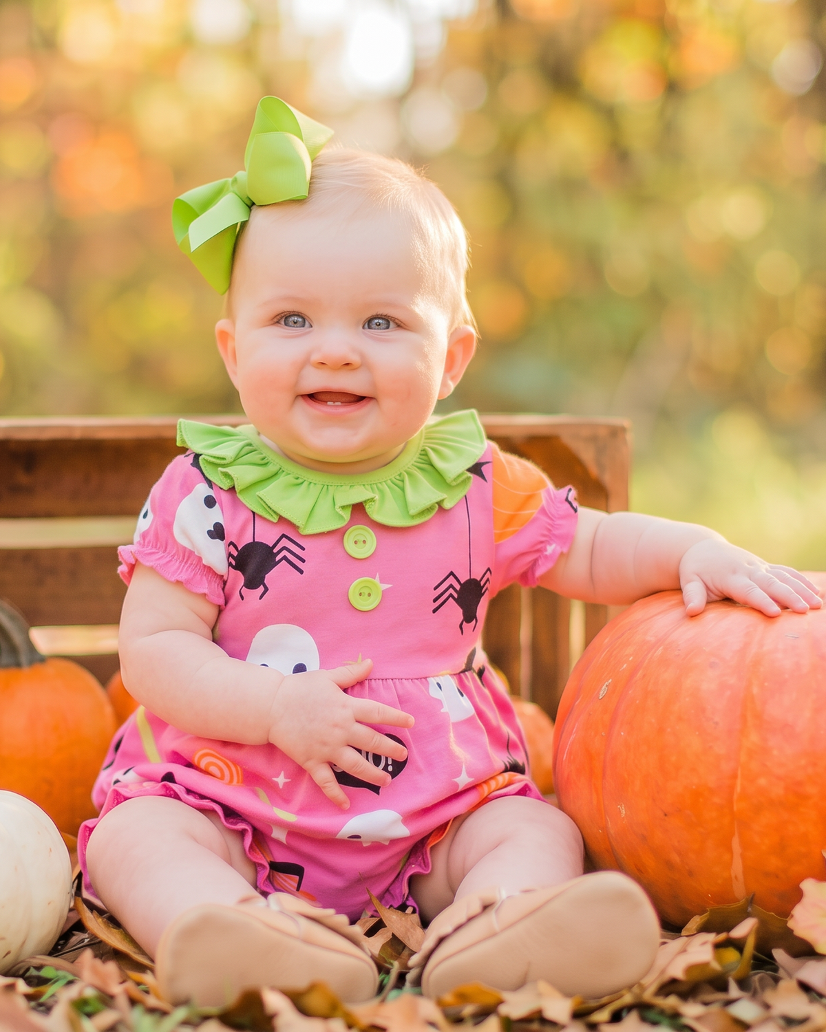 Boo! Pink Knit Halloween Print Bubble with Lime Green Ruffle Collar