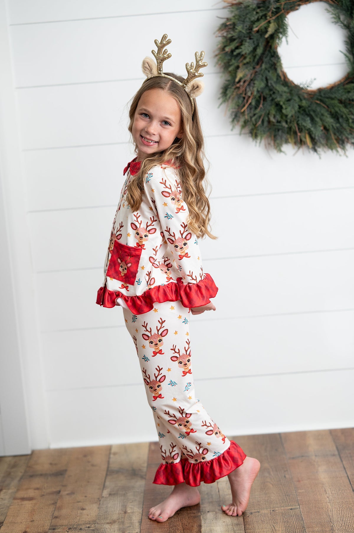 Girls Reindeer Holiday Lounge Set