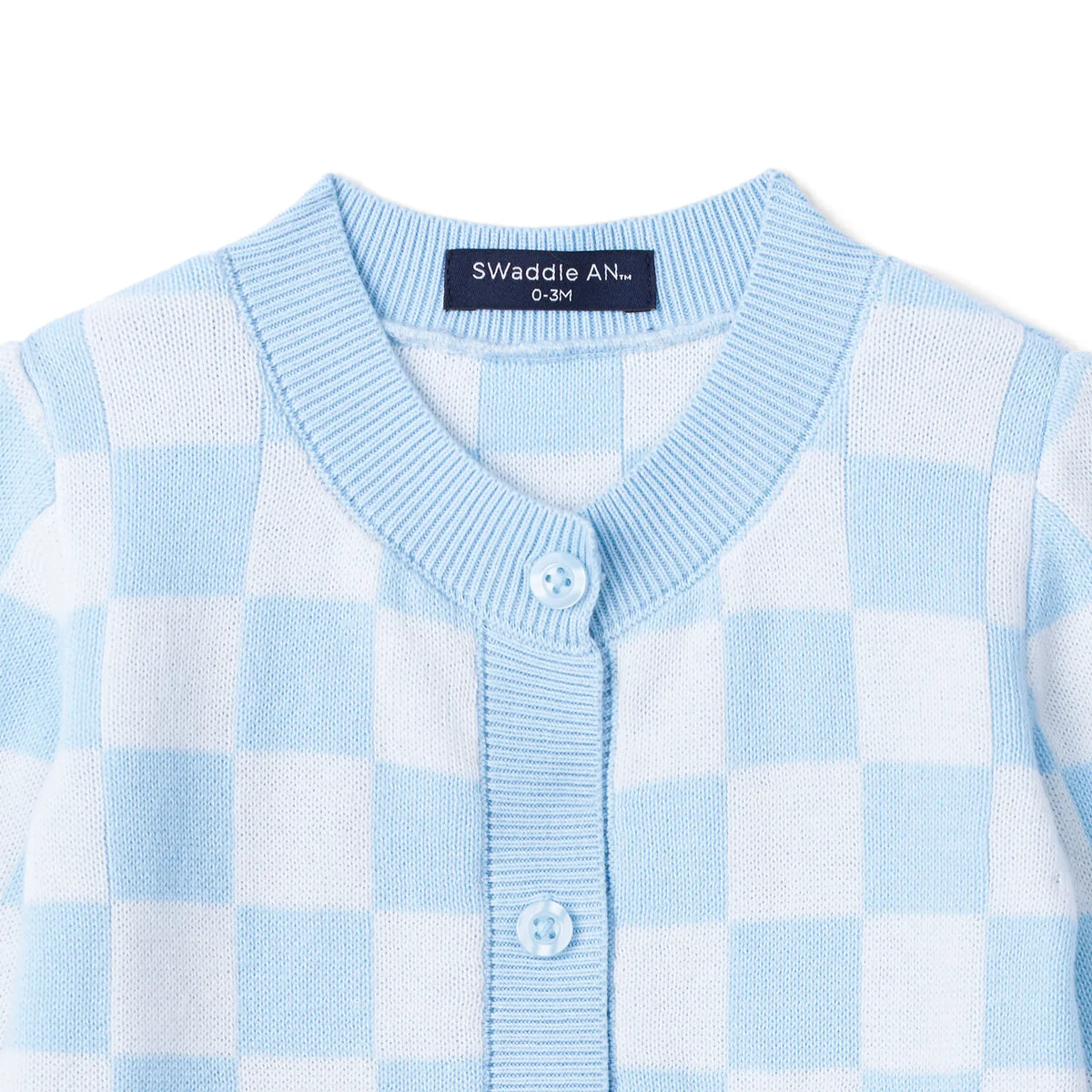 Swaddle AN Blue Checker Baby Knit Button Romper