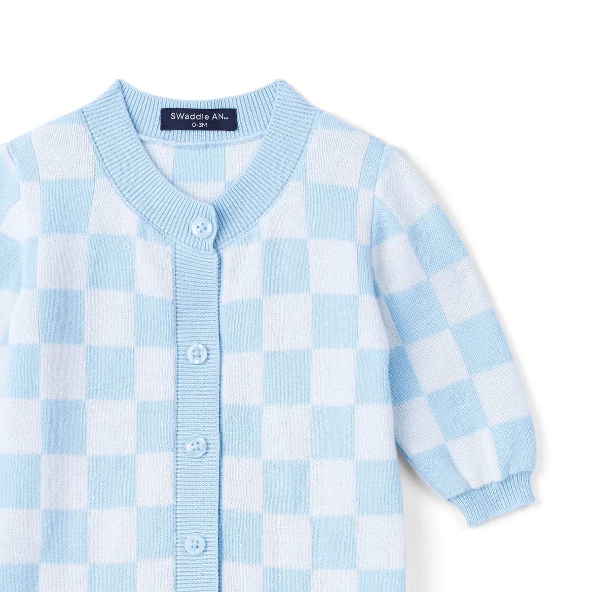 Swaddle AN Blue Checker Baby Knit Button Romper
