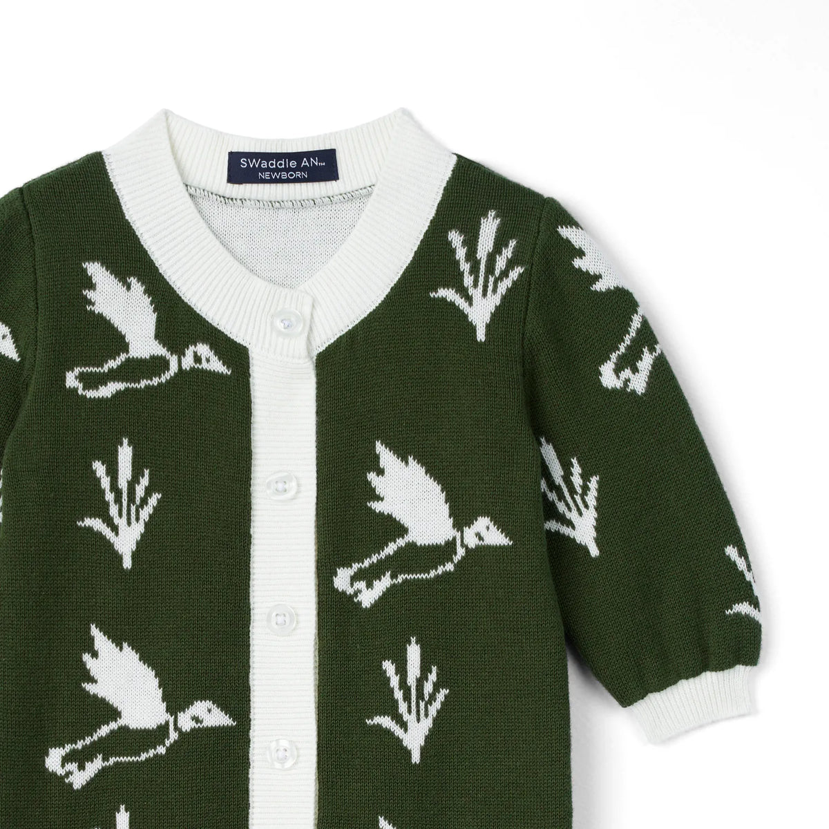 Swaddle AN Mallard Duck Baby Knit Button Romper