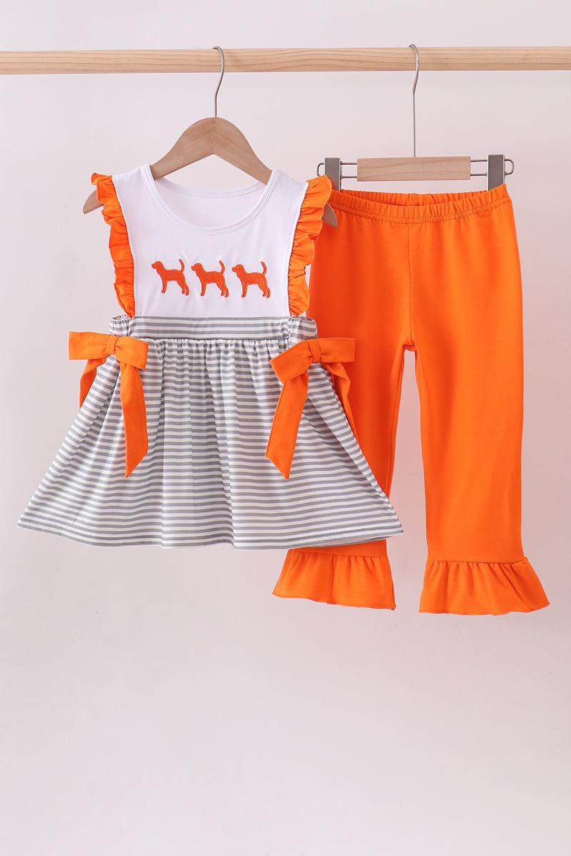 Tennessee Embroidery Stripe Ruffle Pants Set