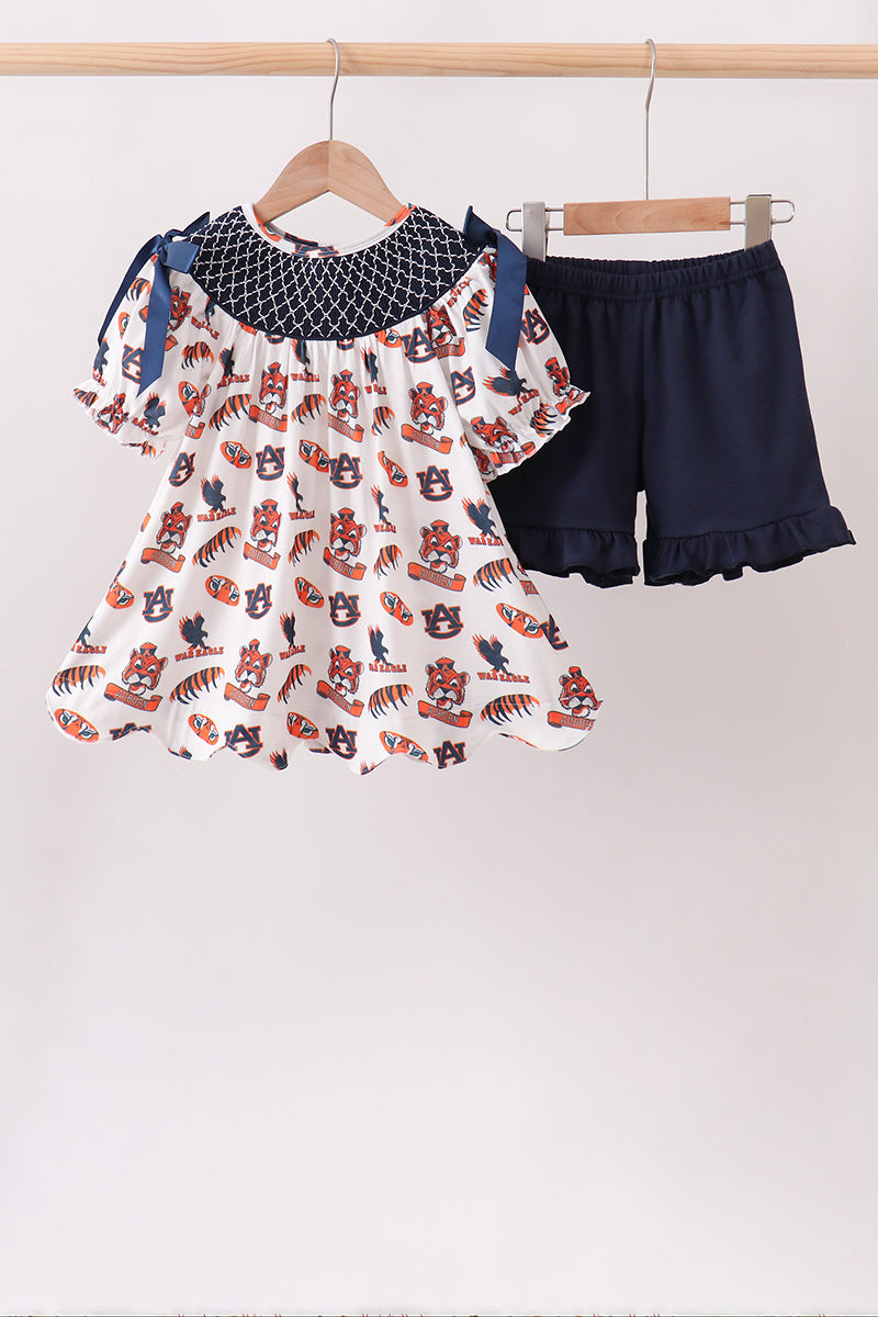 Toddler & Girls Navy Auburn Smocked Scalloped Shorts Set
