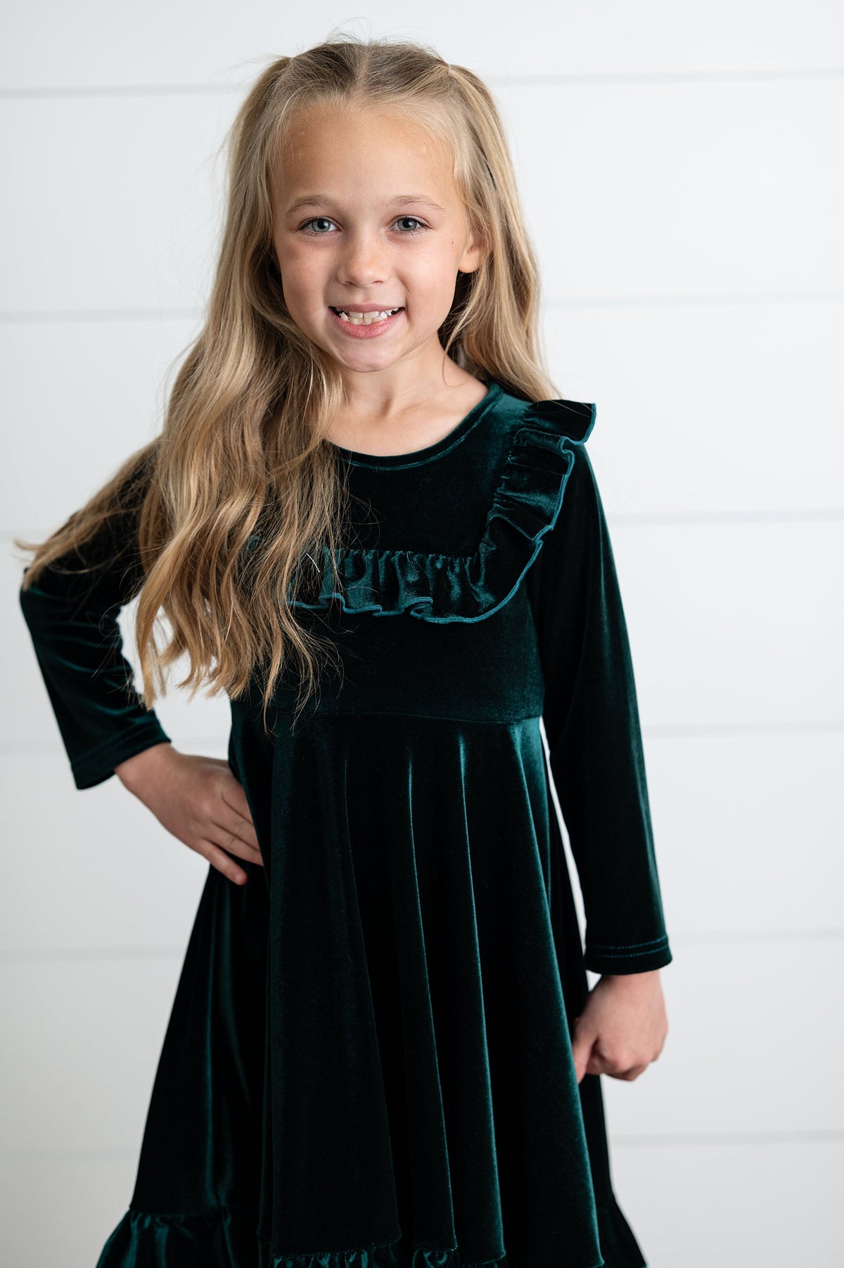 Girls Emerald Green Velvet Dress
