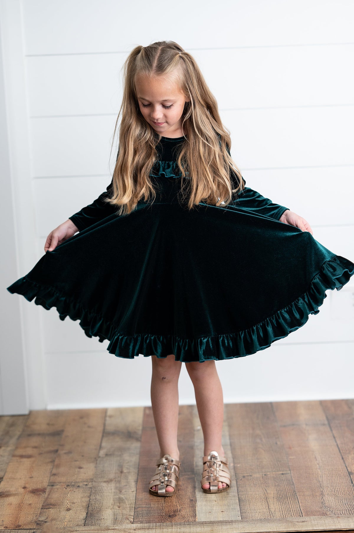 Girls Emerald Green Velvet Dress