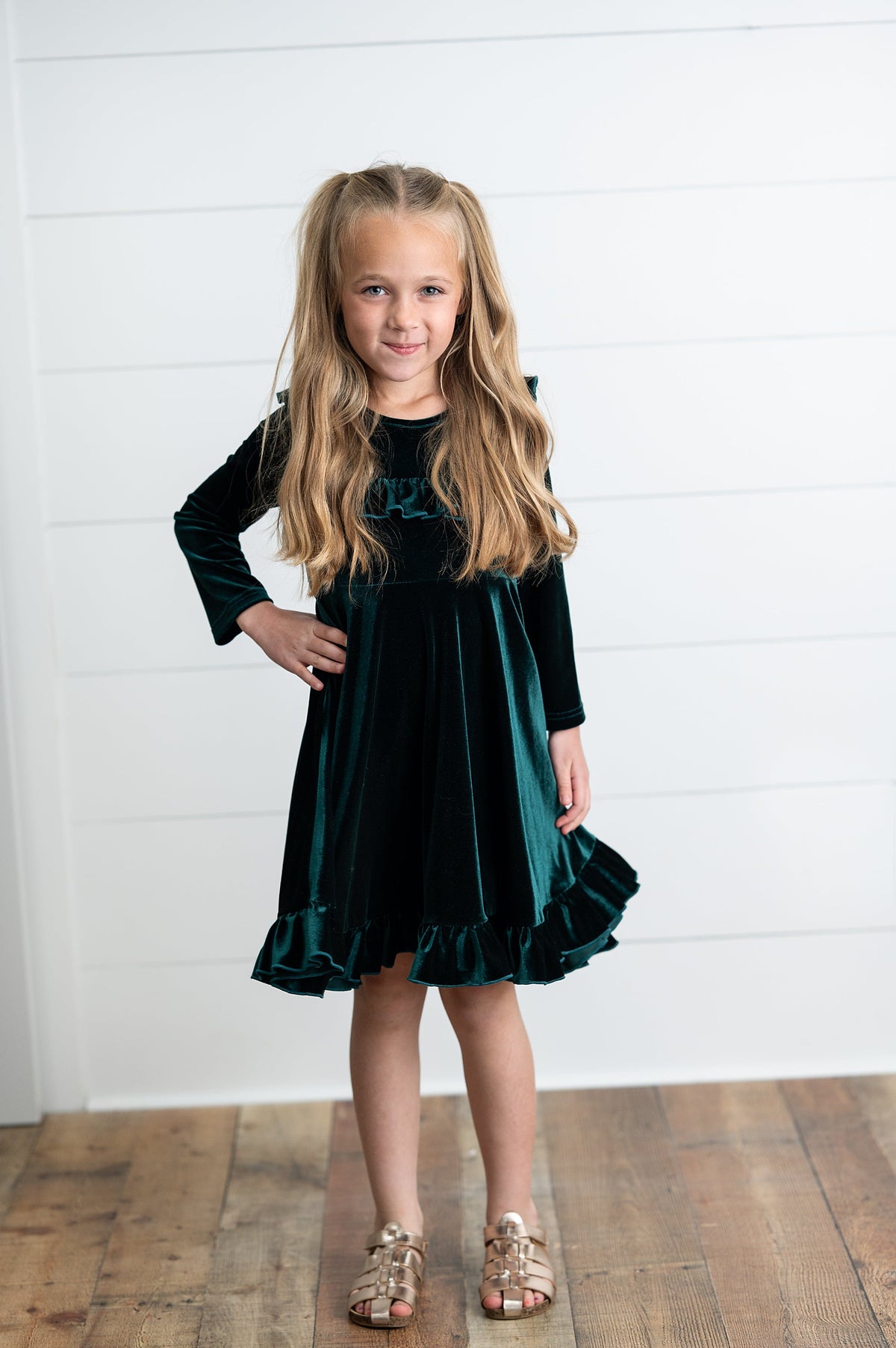 Girls Emerald Green Velvet Dress