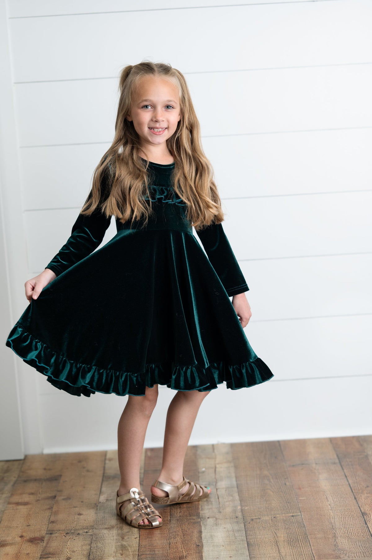 Girls Emerald Green Velvet Dress