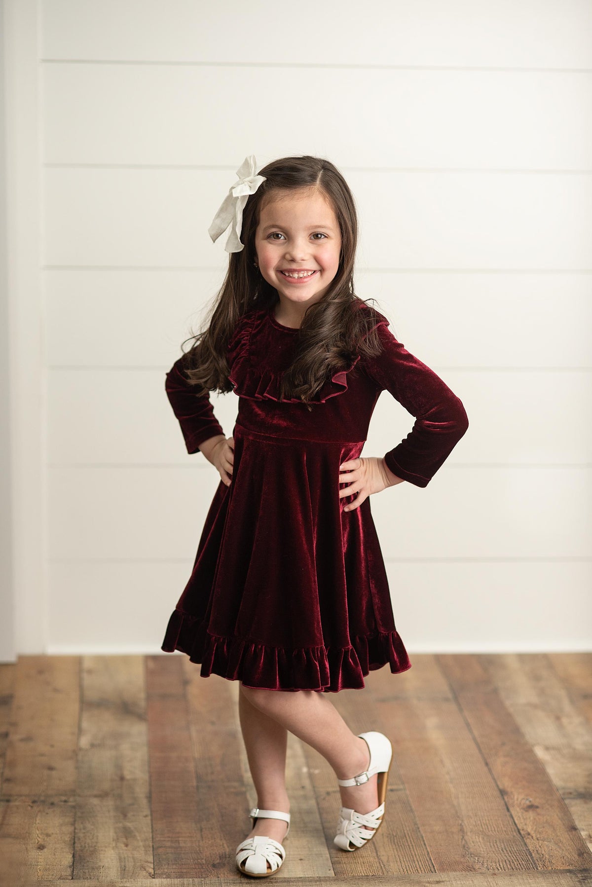 Girls Velvet Wine Dress