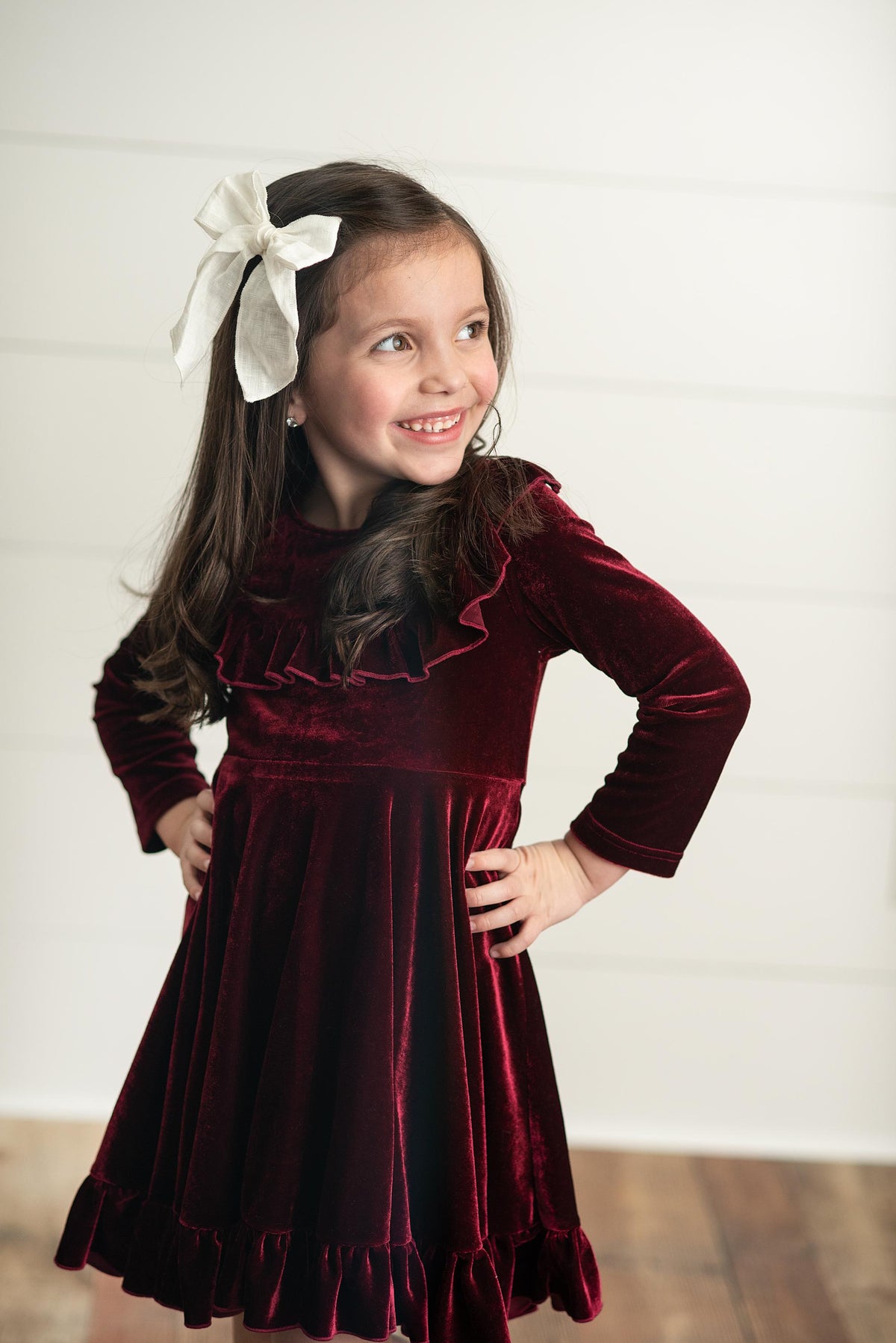 Girls Velvet Wine Dress