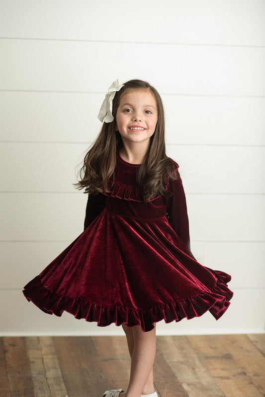 Girls Velvet Wine Dress