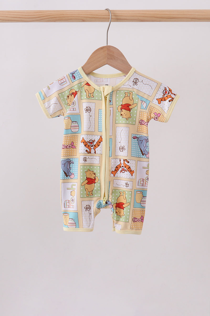 Yellow Winnie the Pooh Bamboo Zip Romper