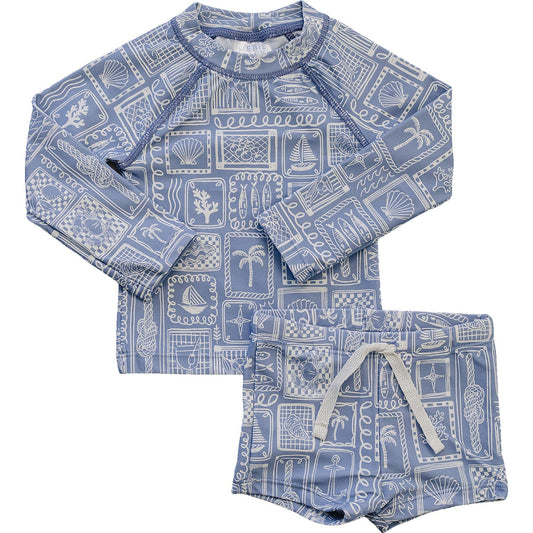 Baby Toddler Boys Blue Beach Long Sleeve Swim Set