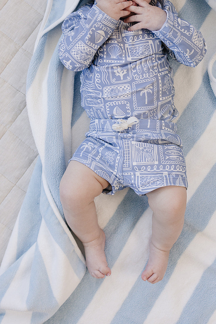 Baby Toddler Boys Blue Beach Long Sleeve Swim Set