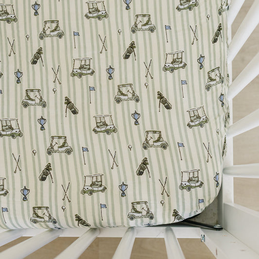 Tee Time Muslin Crib Sheet