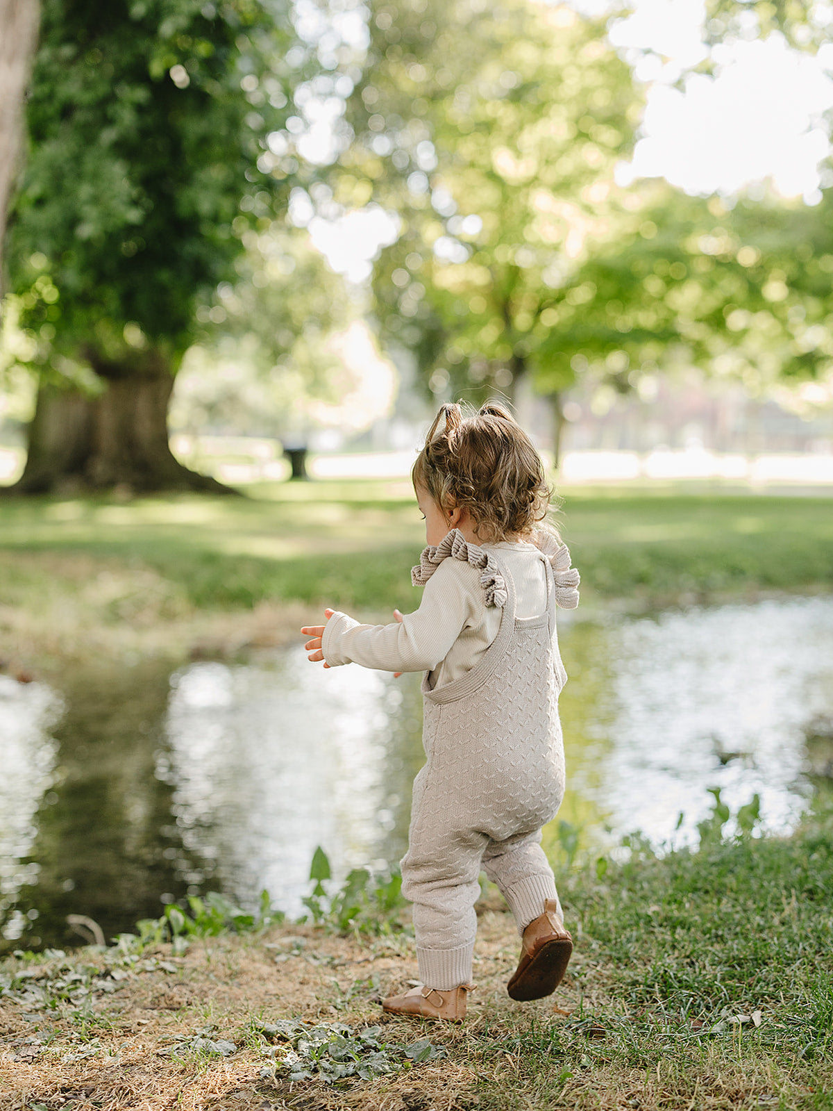 Baby Girl Taupe Ruffle Knit Overalls