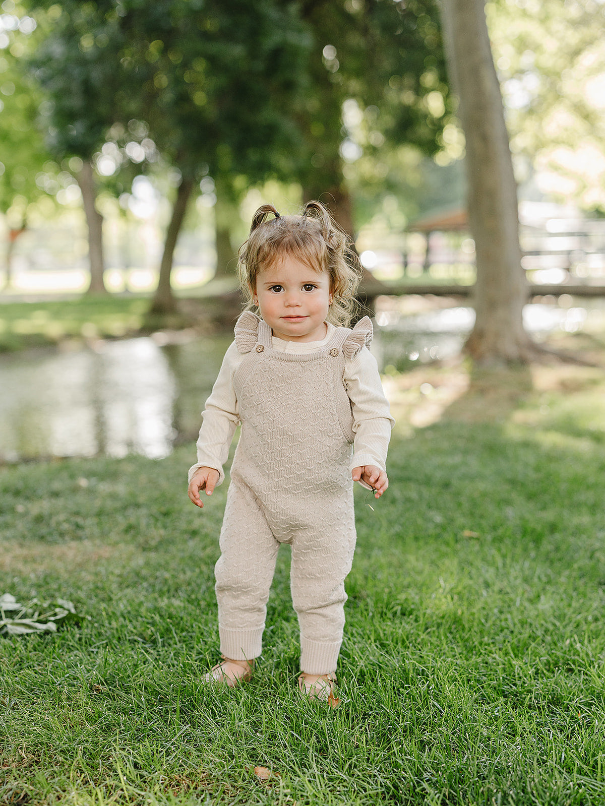 Baby Girl Taupe Ruffle Knit Overalls
