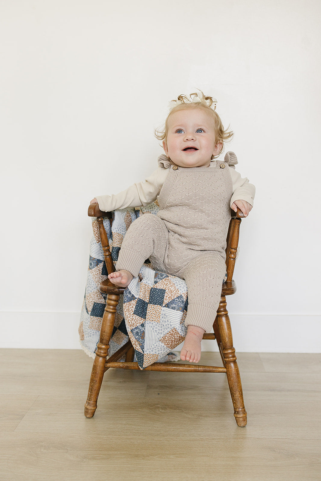 Baby Girl Taupe Ruffle Knit Overalls
