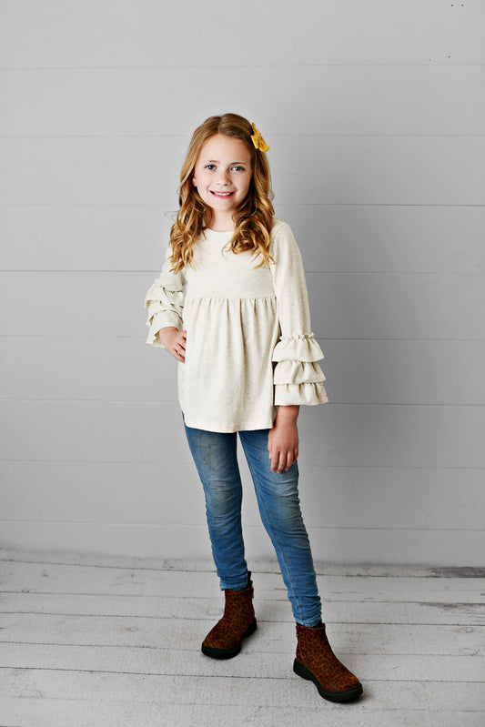 Girls Ecru 3 Ruffle Shirt