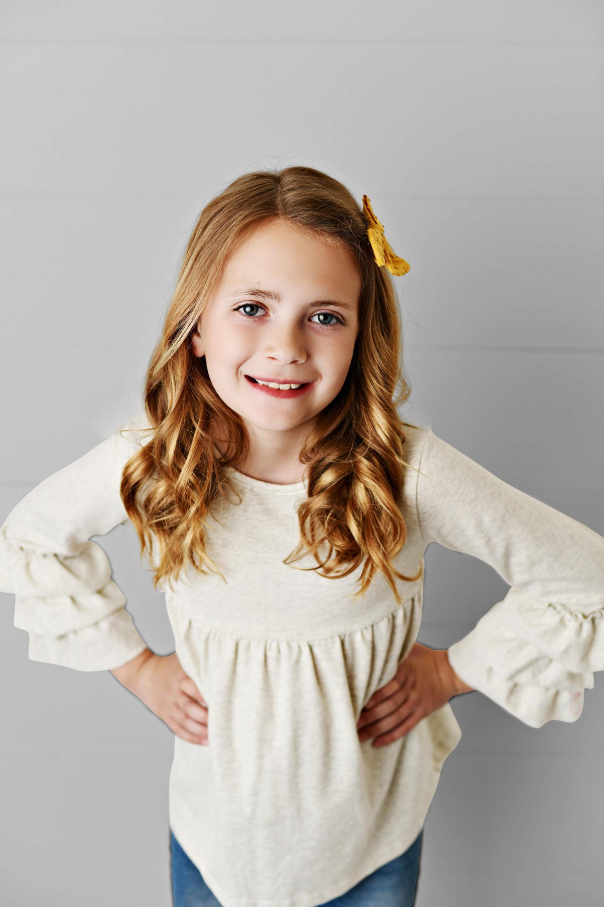 Girls Ecru 3 Ruffle Shirt