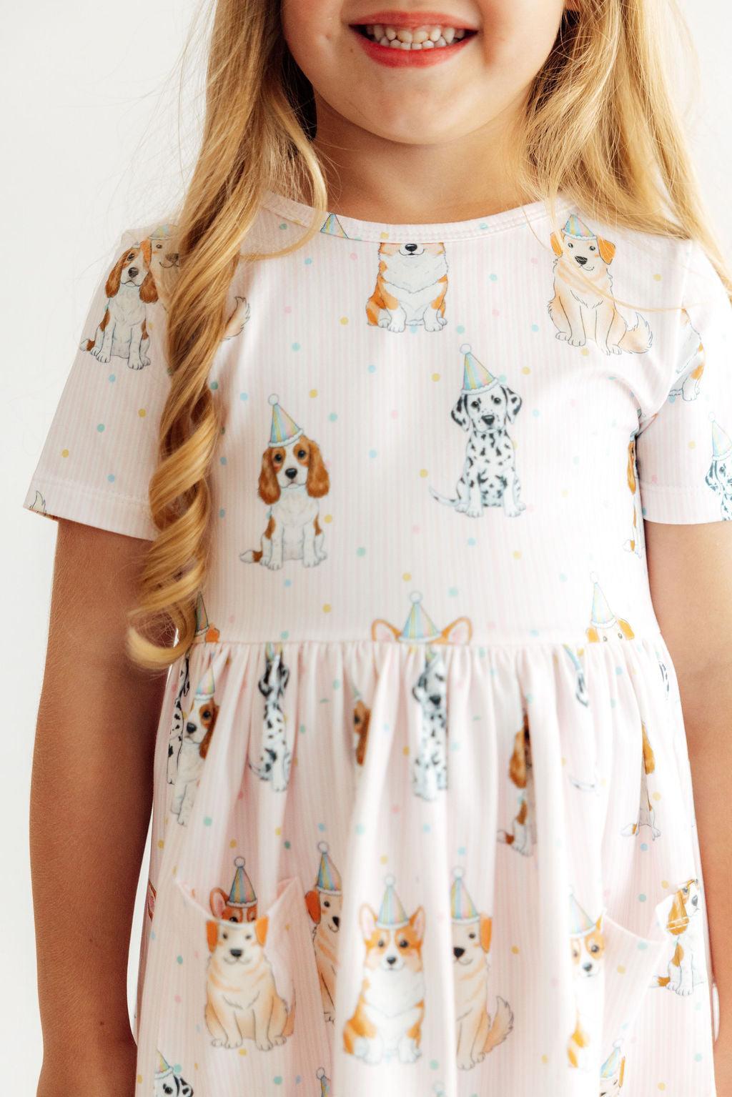 Girls Party Pups S/S Pocket Twirl Dress