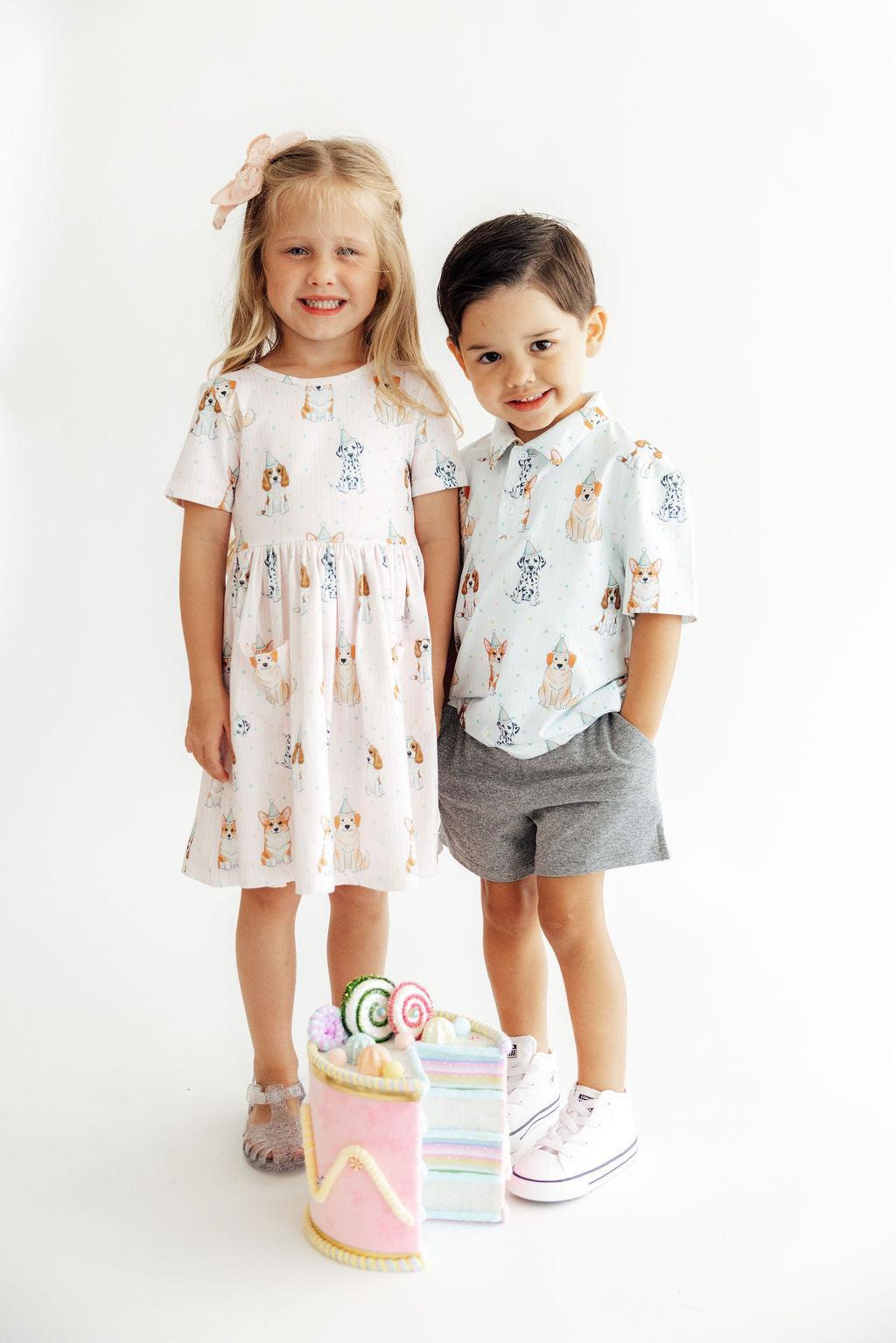 Girls Party Pups S/S Pocket Twirl Dress