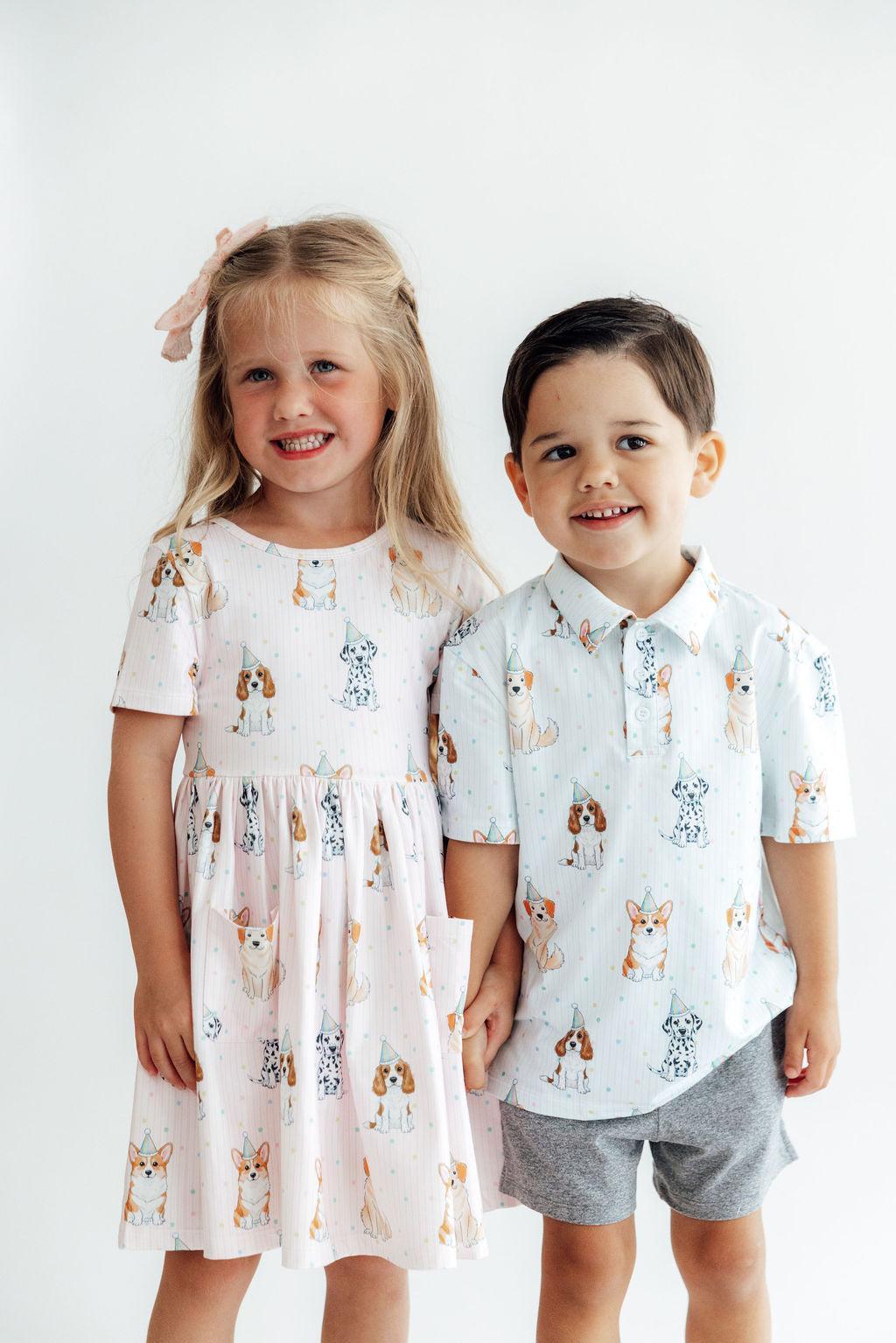 Girls Party Pups S/S Pocket Twirl Dress