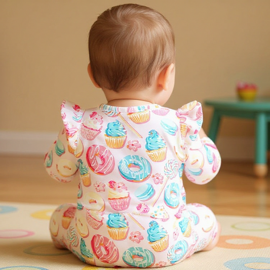 Baby Girl Sweet Tooth Donut Flutter Sleeve Romper