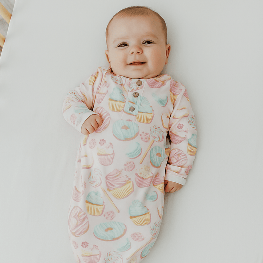 Baby Girl Sweet Tooth Donut Knotted Gown